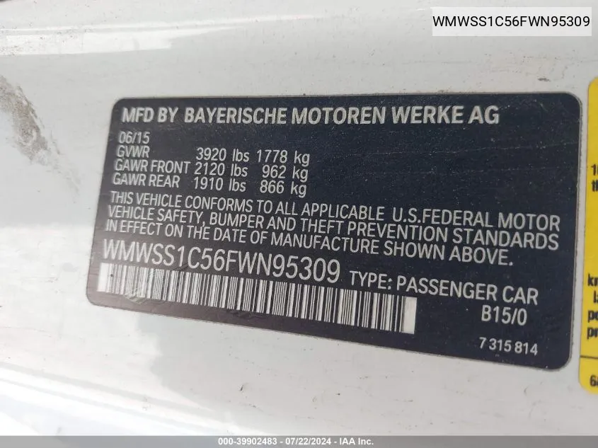 WMWSS1C56FWN95309 2015 Mini Paceman Cooper