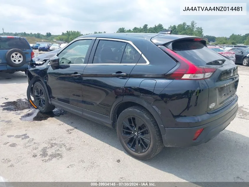 2022 Mitsubishi Eclipse Cross Le S-Awc VIN: JA4ATVAA4NZ014481 Lot: 39934145