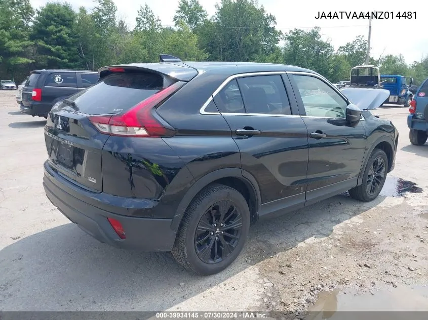 2022 Mitsubishi Eclipse Cross Le S-Awc VIN: JA4ATVAA4NZ014481 Lot: 39934145