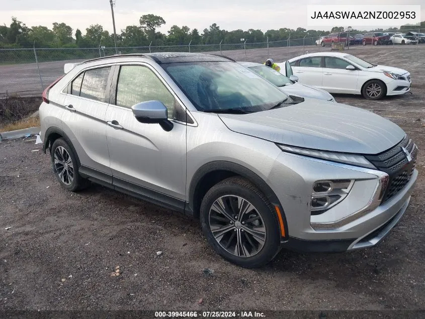 JA4ASWAA2NZ002953 2022 Mitsubishi Eclipse Cross Se/Se Special Edition/Sel/Sel Special Edition