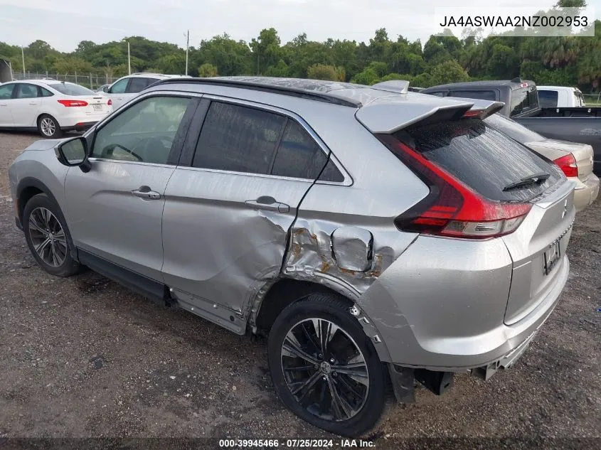 2022 Mitsubishi Eclipse Cross Se/Se Special Edition/Sel/Sel Special Edition VIN: JA4ASWAA2NZ002953 Lot: 39945466