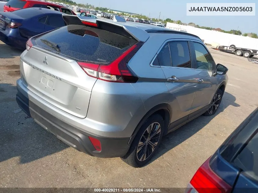 2022 Mitsubishi Eclipse Cross Se S-Awc/Se Special Edition S-Awc/Sel S-Awc/Sel Special Edition S-Awc VIN: JA4ATWAA5NZ005603 Lot: 40029211