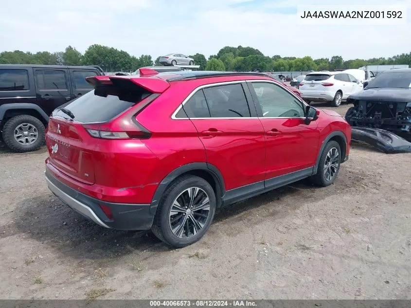 JA4ASWAA2NZ001592 2022 Mitsubishi Eclipse Cross Se/Se Special Edition/Sel/Sel Special Edition