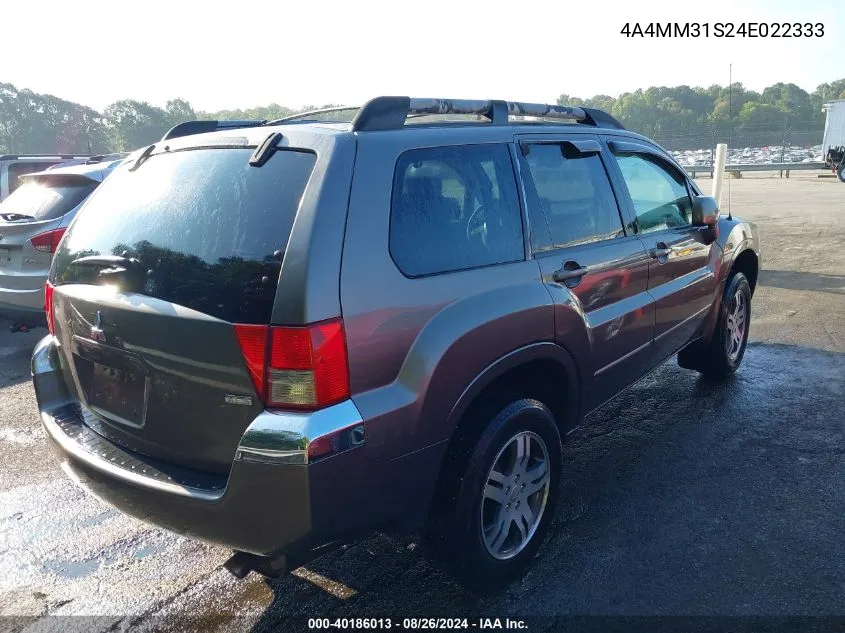 2004 Mitsubishi Endeavor Xls VIN: 4A4MM31S24E022333 Lot: 40186013