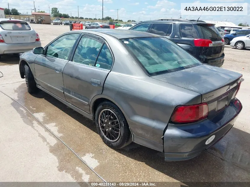 2002 Mitsubishi Galant Es/Ls VIN: 4A3AA46G02E130022 Lot: 40231143