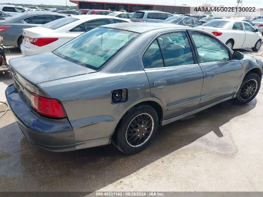 2002 Mitsubishi Galant Es/Ls VIN: 4A3AA46G02E130022 Lot: 40231143