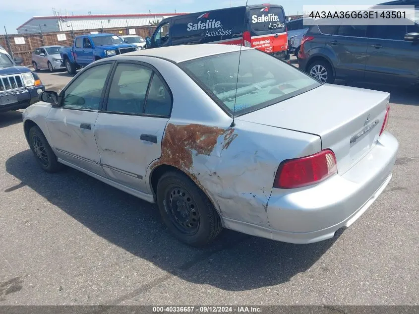 2003 Mitsubishi Galant De VIN: 4A3AA36G63E143501 Lot: 40336657