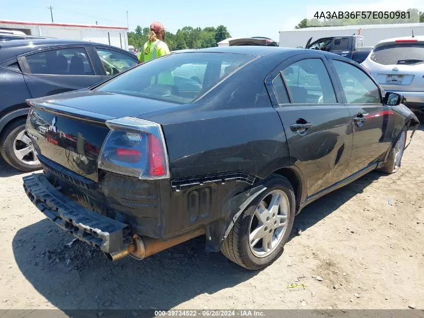 2007 Mitsubishi Galant Es/Se VIN: 4A3AB36F57E050981 Lot: 39734522