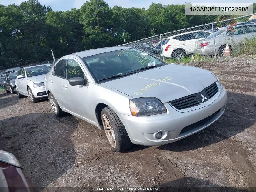 2007 Mitsubishi Galant Es/Se VIN: 4A3AB36F17E027908 Lot: 40076590