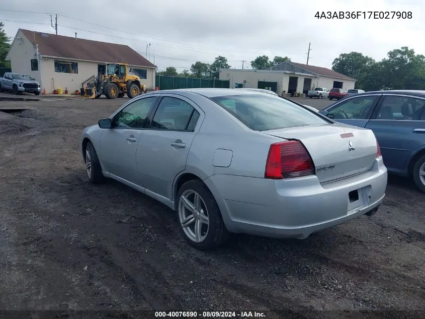 2007 Mitsubishi Galant Es/Se VIN: 4A3AB36F17E027908 Lot: 40076590