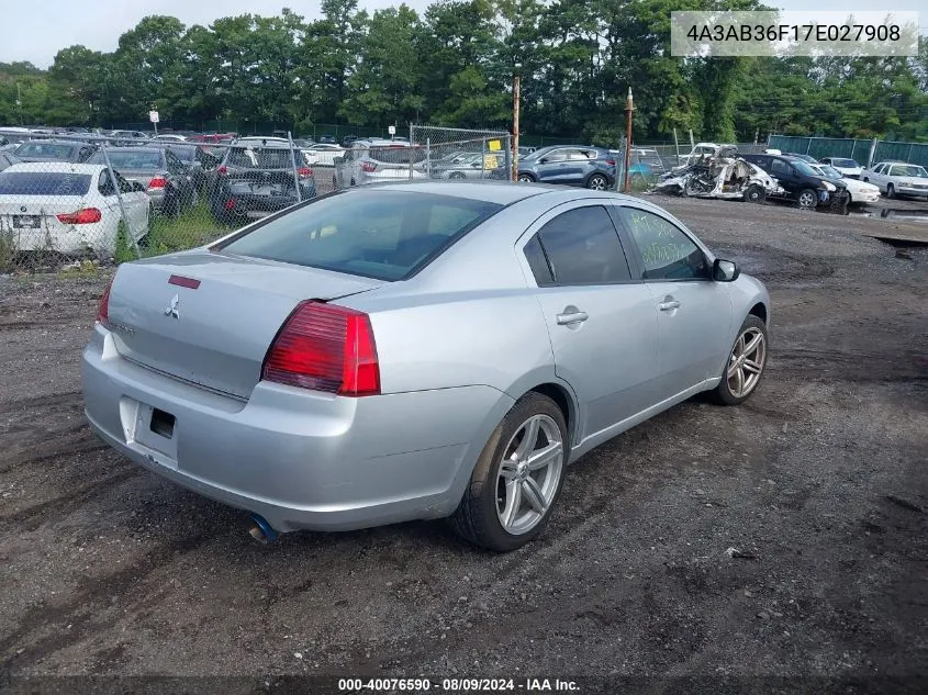 2007 Mitsubishi Galant Es/Se VIN: 4A3AB36F17E027908 Lot: 40076590