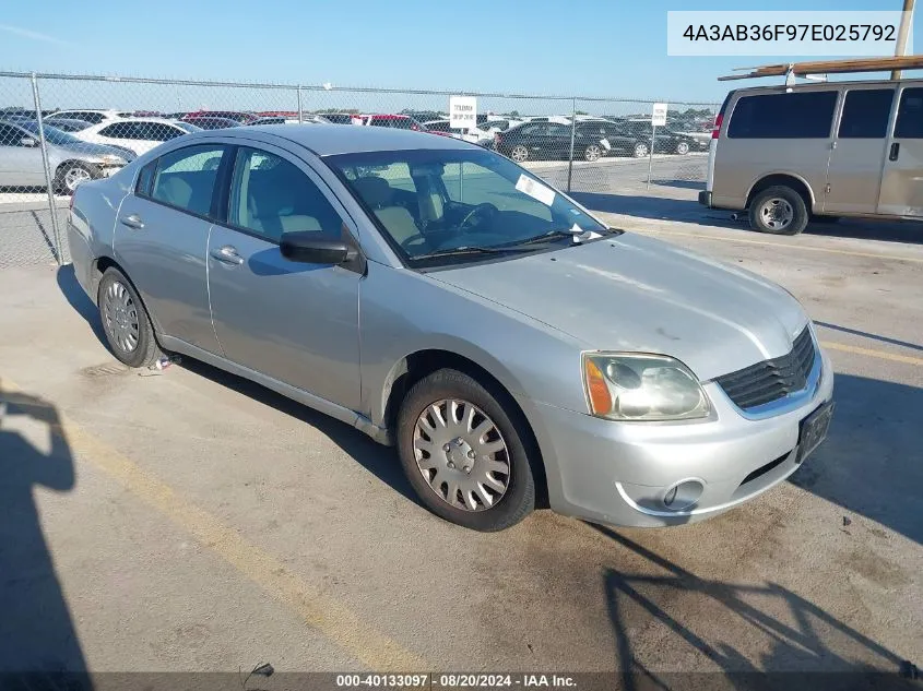 2007 Mitsubishi Galant Es VIN: 4A3AB36F97E025792 Lot: 40133097