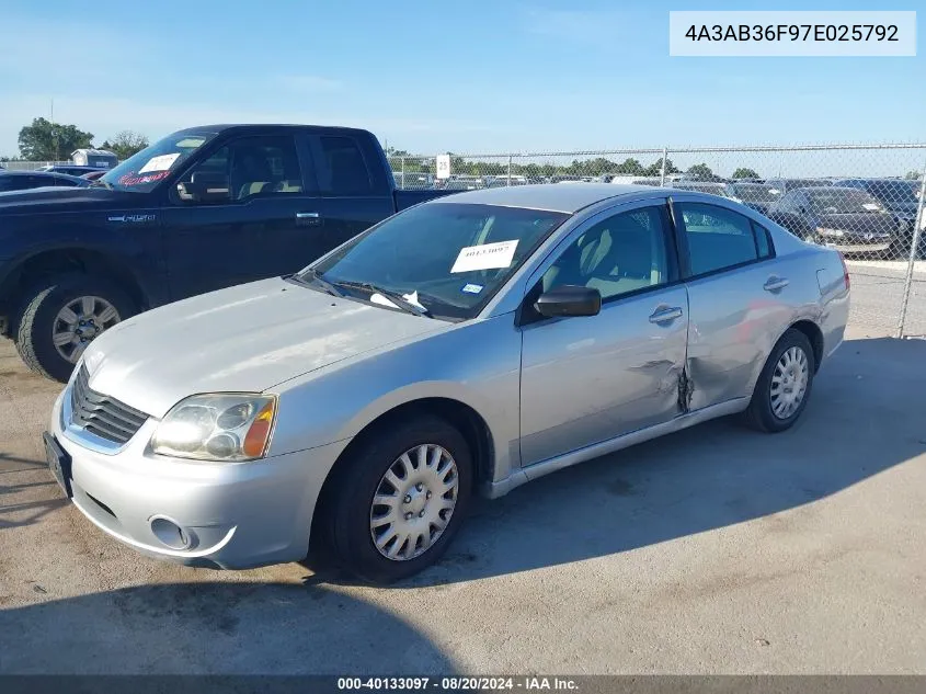 2007 Mitsubishi Galant Es VIN: 4A3AB36F97E025792 Lot: 40133097