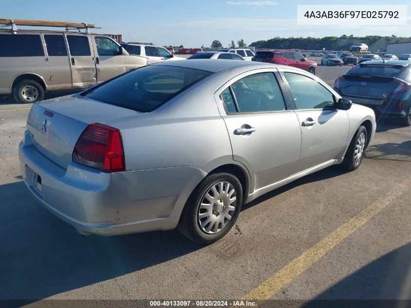 2007 Mitsubishi Galant Es VIN: 4A3AB36F97E025792 Lot: 40133097