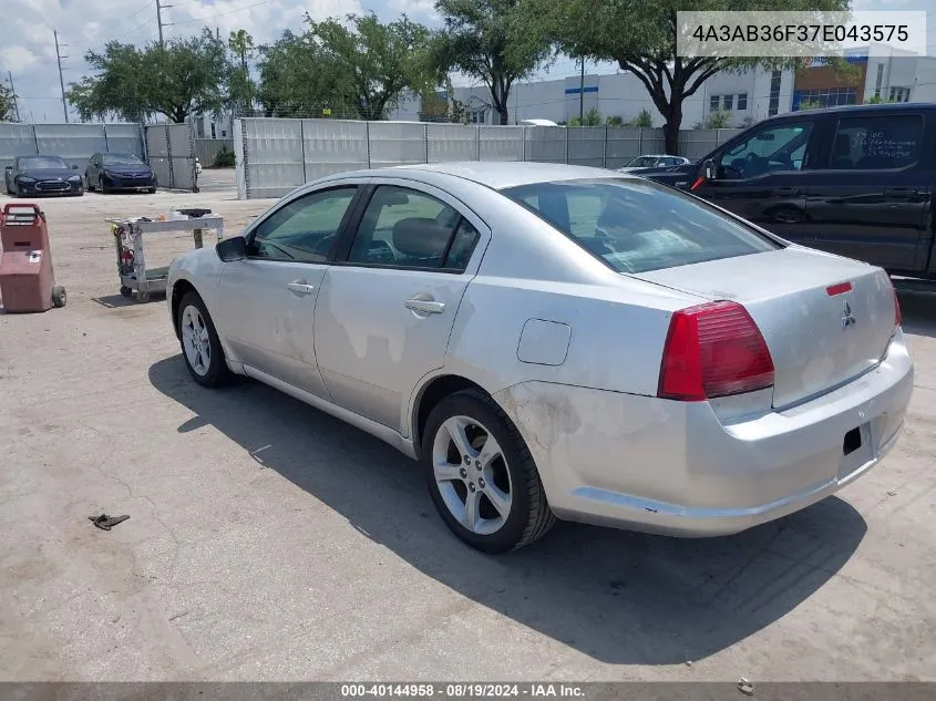 2007 Mitsubishi Galant Es/Se VIN: 4A3AB36F37E043575 Lot: 40144958