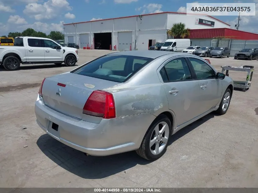 2007 Mitsubishi Galant Es/Se VIN: 4A3AB36F37E043575 Lot: 40144958