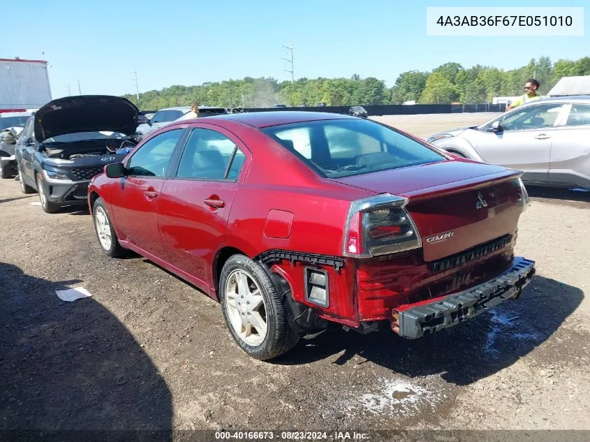 2007 Mitsubishi Galant Es/Se VIN: 4A3AB36F67E051010 Lot: 40166673