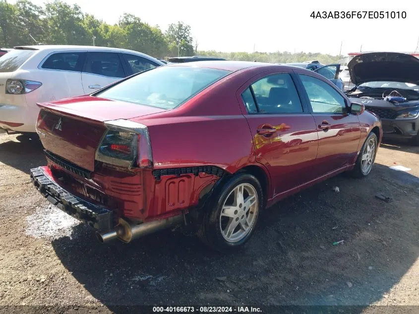 2007 Mitsubishi Galant Es/Se VIN: 4A3AB36F67E051010 Lot: 40166673