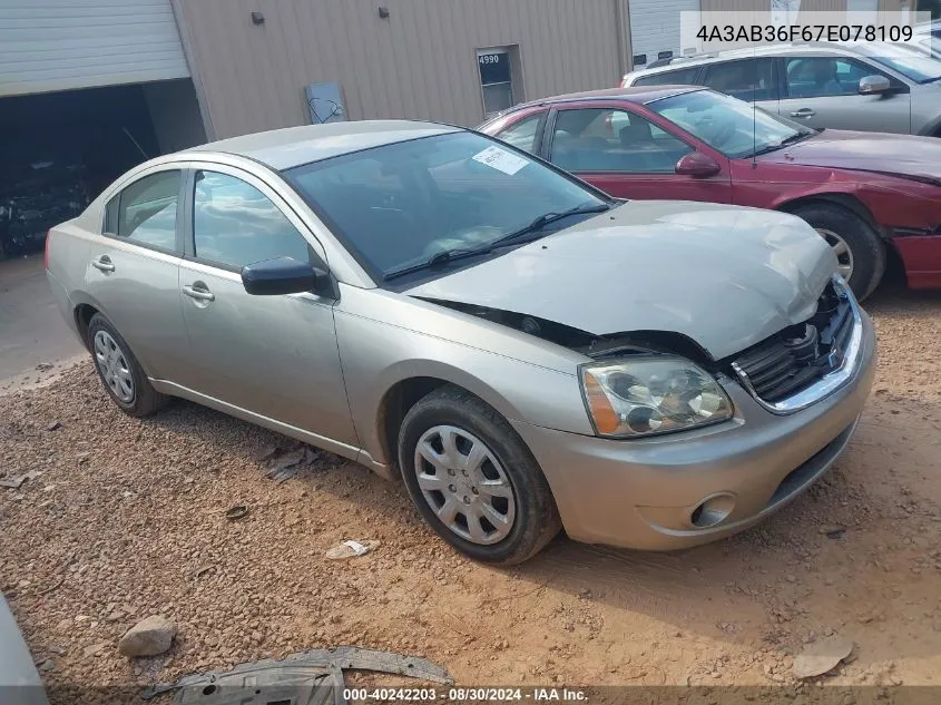 2007 Mitsubishi Galant Es/Se VIN: 4A3AB36F67E078109 Lot: 40242203