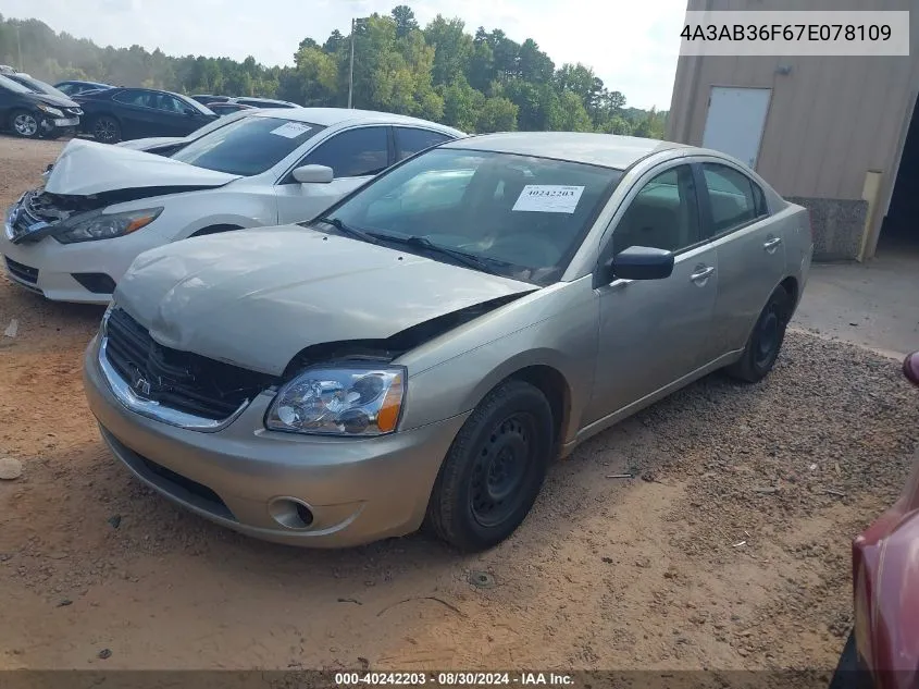 2007 Mitsubishi Galant Es/Se VIN: 4A3AB36F67E078109 Lot: 40242203