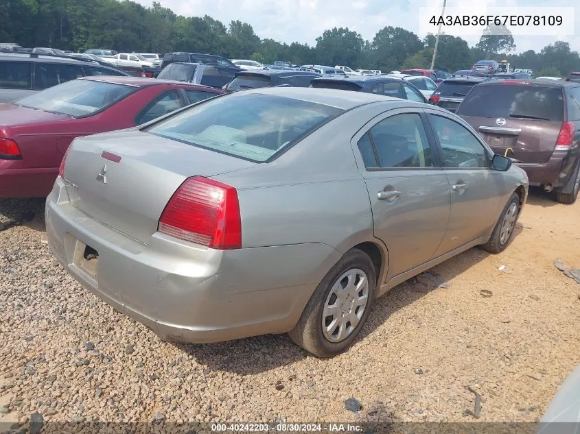 2007 Mitsubishi Galant Es/Se VIN: 4A3AB36F67E078109 Lot: 40242203