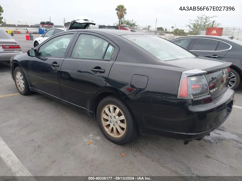 2007 Mitsubishi Galant Es VIN: 4A3AB56F67E027396 Lot: 40335177