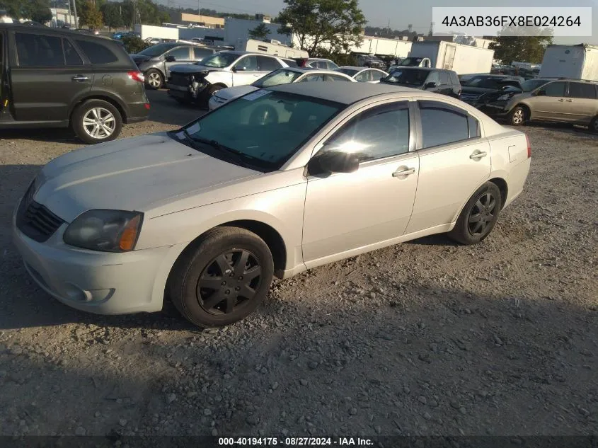 2008 Mitsubishi Galant Es VIN: 4A3AB36FX8E024264 Lot: 40194175