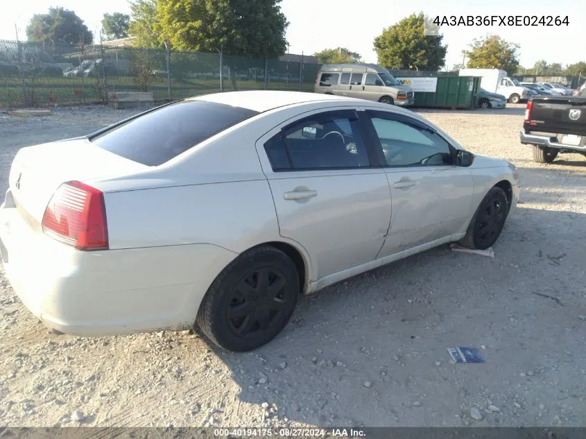 2008 Mitsubishi Galant Es VIN: 4A3AB36FX8E024264 Lot: 40194175