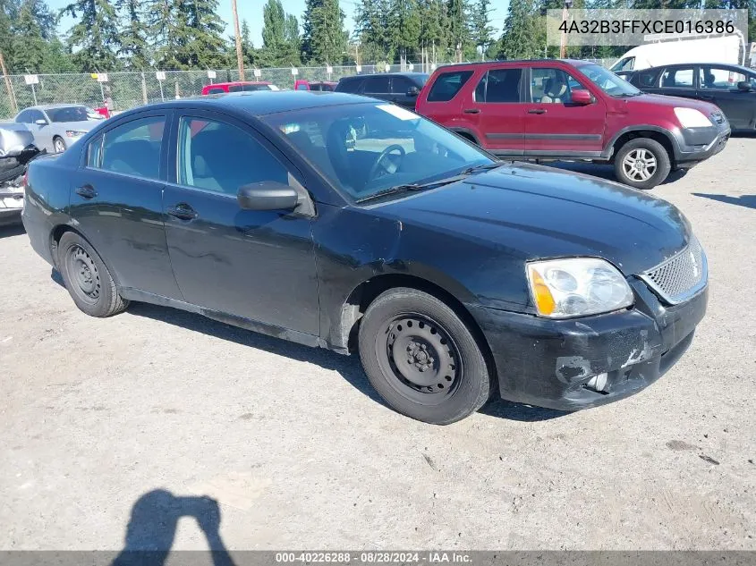 2012 Mitsubishi Galant Es/Se VIN: 4A32B3FFXCE016386 Lot: 40226288