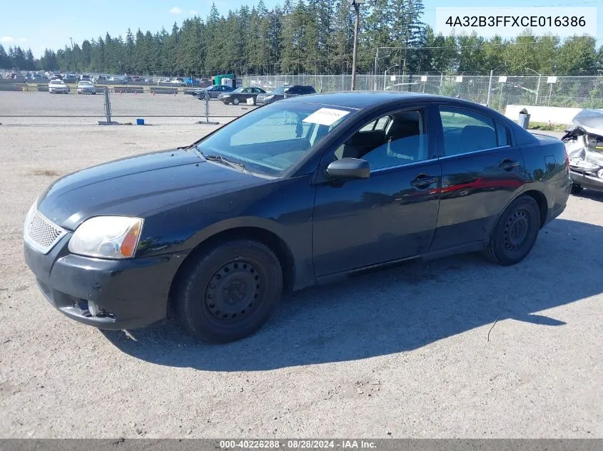 2012 Mitsubishi Galant Es/Se VIN: 4A32B3FFXCE016386 Lot: 40226288