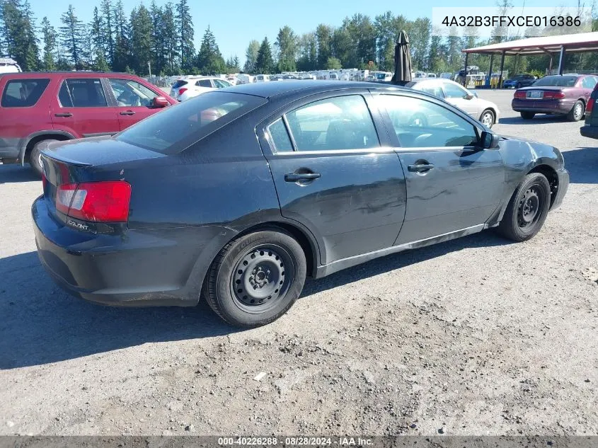 2012 Mitsubishi Galant Es/Se VIN: 4A32B3FFXCE016386 Lot: 40226288