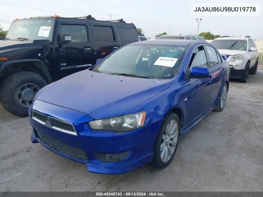 2008 Mitsubishi Lancer Gts VIN: JA3AU86U98U019778 Lot: 40345743