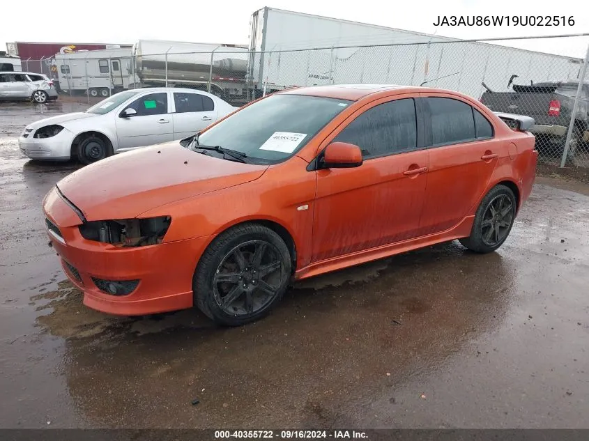 2009 Mitsubishi Lancer Gts VIN: JA3AU86W19U022516 Lot: 40355722