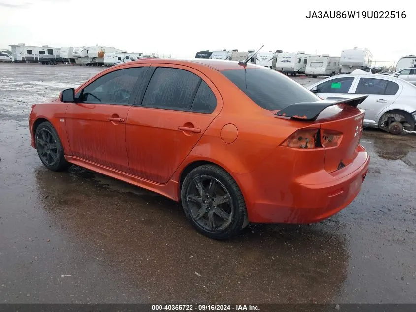 JA3AU86W19U022516 2009 Mitsubishi Lancer Gts