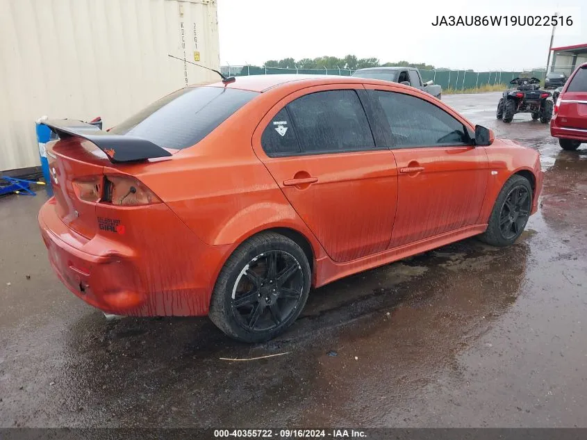 JA3AU86W19U022516 2009 Mitsubishi Lancer Gts