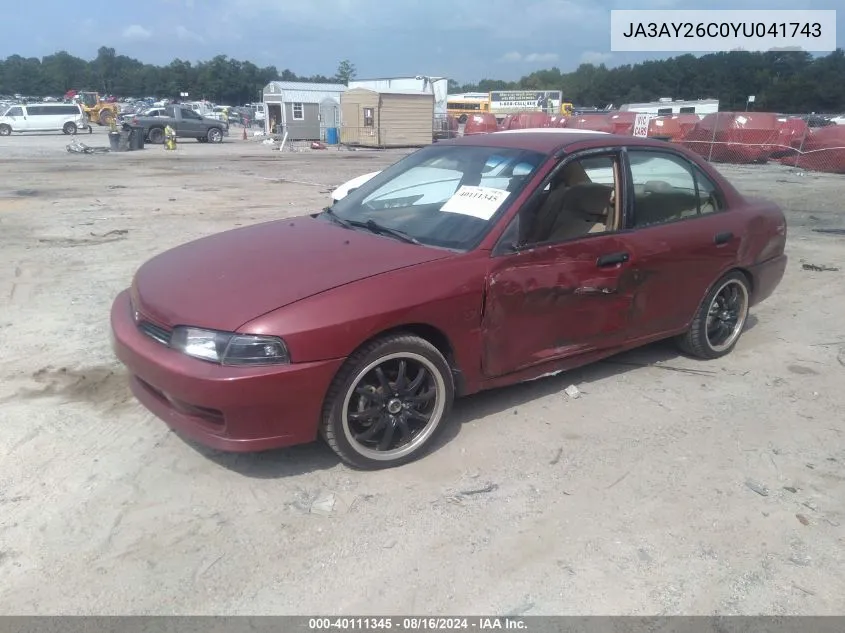 2000 Mitsubishi Mirage De VIN: JA3AY26C0YU041743 Lot: 40111345