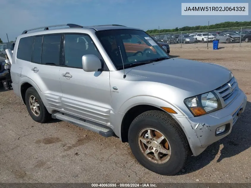 2002 Mitsubishi Montero Limited VIN: JA4MW51R02J064332 Lot: 40063595