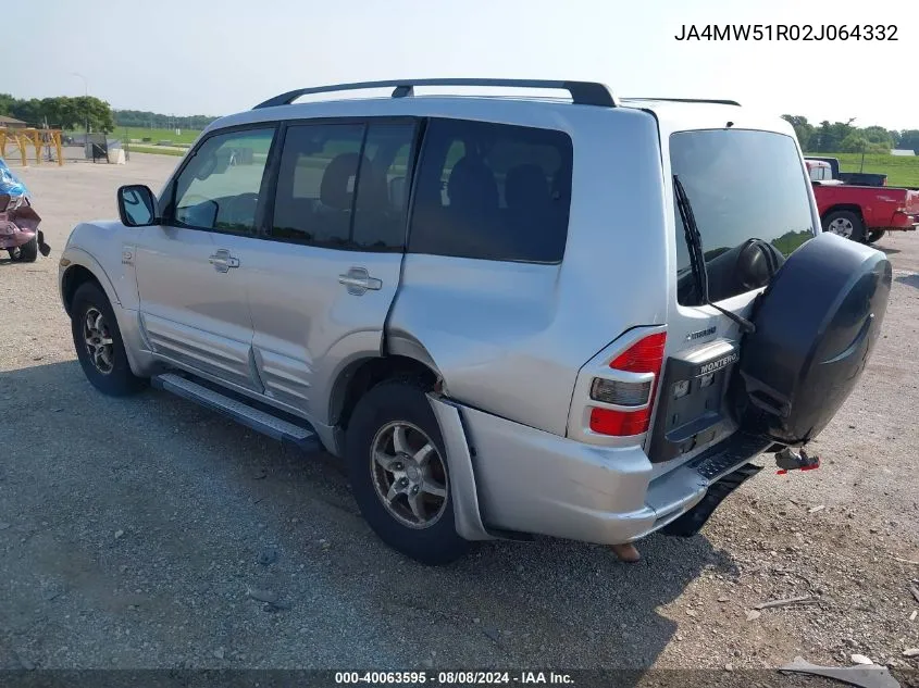 2002 Mitsubishi Montero Limited VIN: JA4MW51R02J064332 Lot: 40063595