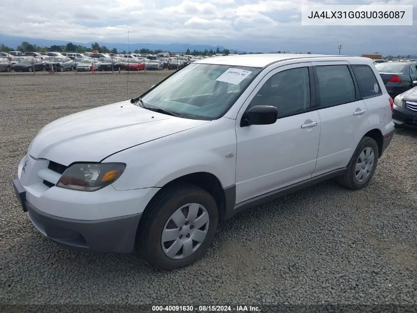 2003 Mitsubishi Outlander Ls VIN: JA4LX31G03U036087 Lot: 40091630