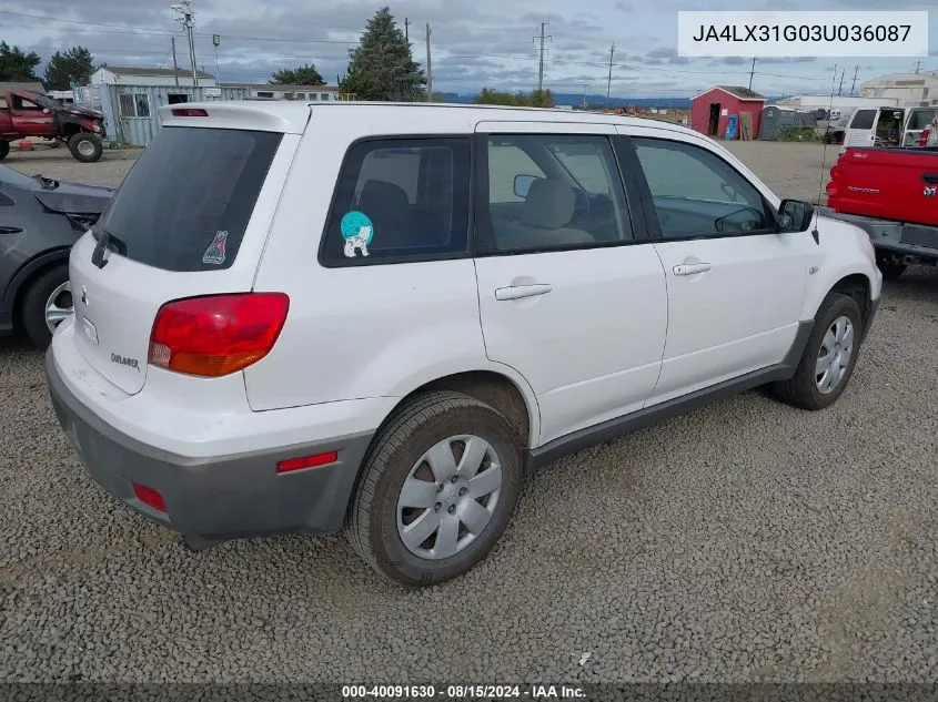 2003 Mitsubishi Outlander Ls VIN: JA4LX31G03U036087 Lot: 40091630