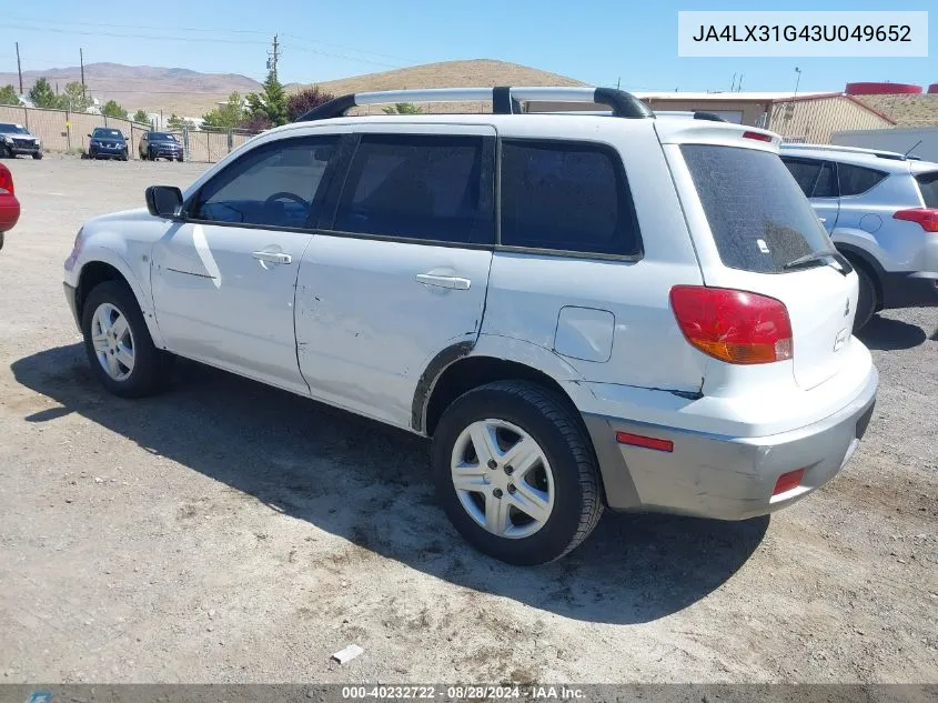 2003 Mitsubishi Outlander Ls VIN: JA4LX31G43U049652 Lot: 40232722