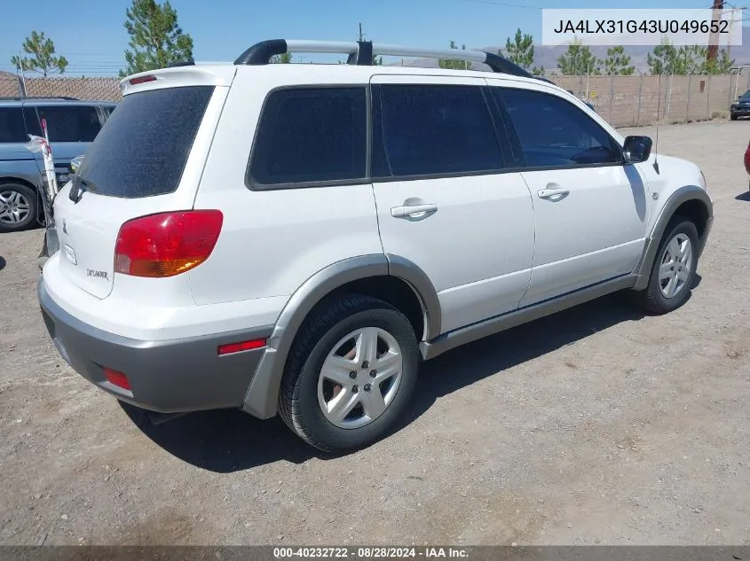 JA4LX31G43U049652 2003 Mitsubishi Outlander Ls