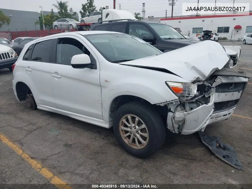 2011 Mitsubishi Outlander Sport Es VIN: JA4AP3AU5BZ020417 Lot: 40345915