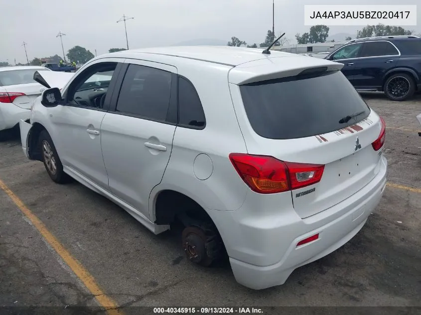 JA4AP3AU5BZ020417 2011 Mitsubishi Outlander Sport Es