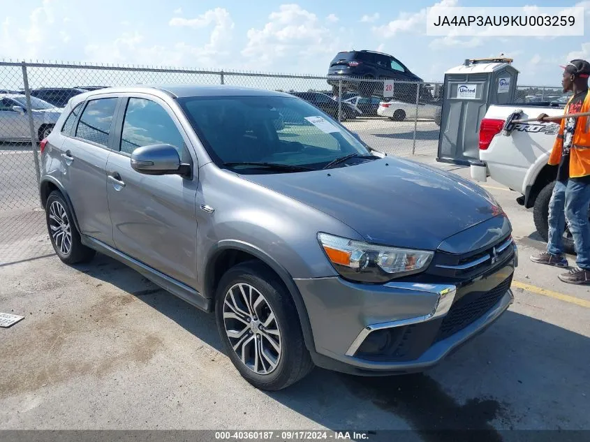 2019 Mitsubishi Outlander Sport 2.0 Es VIN: JA4AP3AU9KU003259 Lot: 40360187