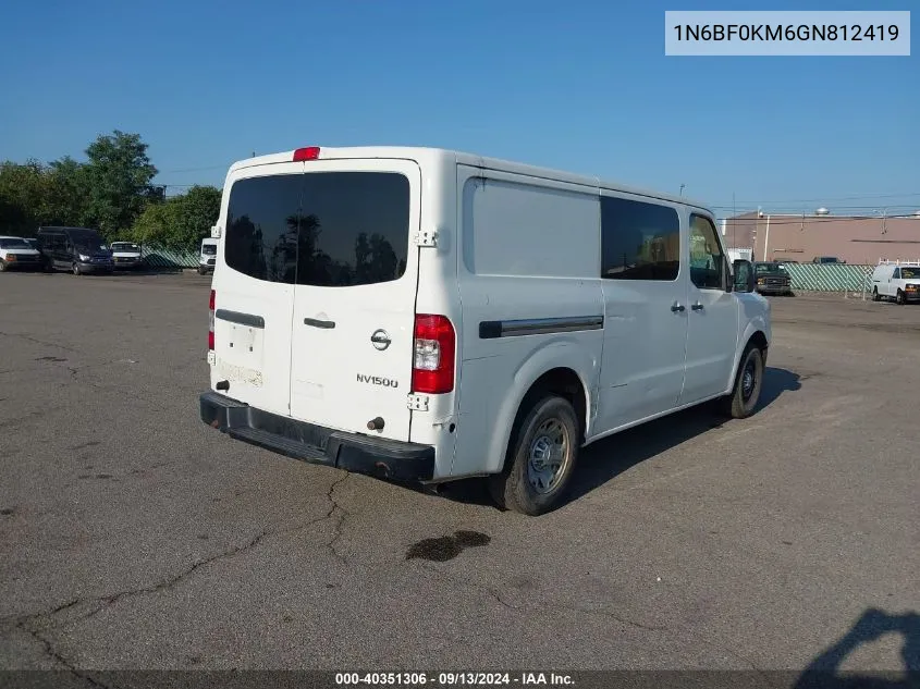 2016 Nissan Nv Cargo Nv1500 S V6 VIN: 1N6BF0KM6GN812419 Lot: 40351306