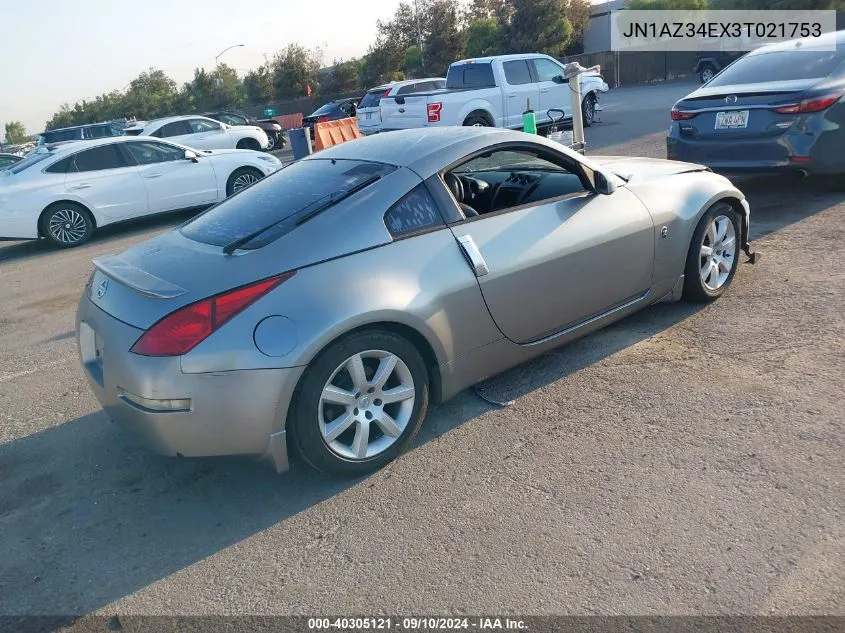 2003 Nissan 350Z Coupe VIN: JN1AZ34EX3T021753 Lot: 40305121