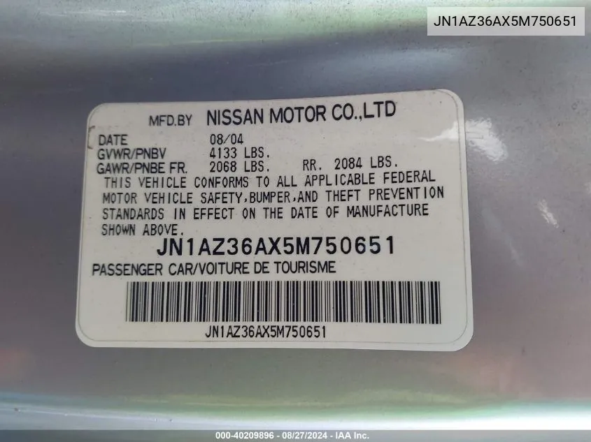 JN1AZ36AX5M750651 2005 Nissan 350Z Touring