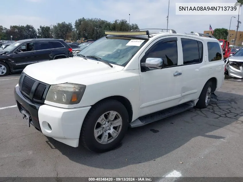 2004 Nissan Armada Se/Le VIN: 5N1AA08A94N713739 Lot: 40348420