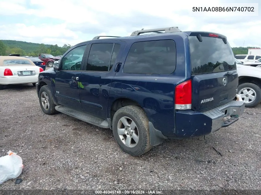 2006 Nissan Armada Se VIN: 5N1AA08B66N740702 Lot: 40345748